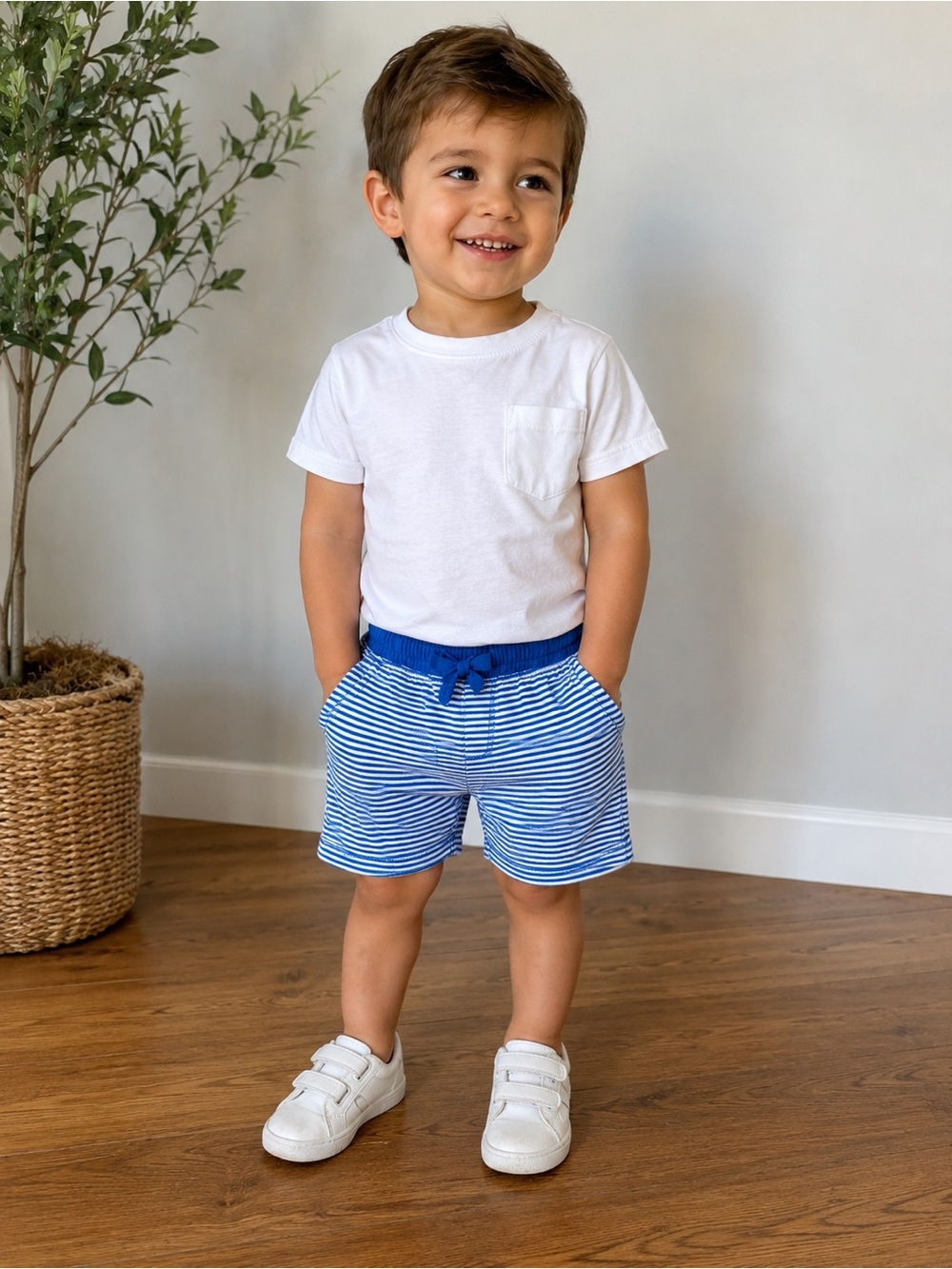 Boys Blue & White Striped Shorts – Mini Mode 2-3T